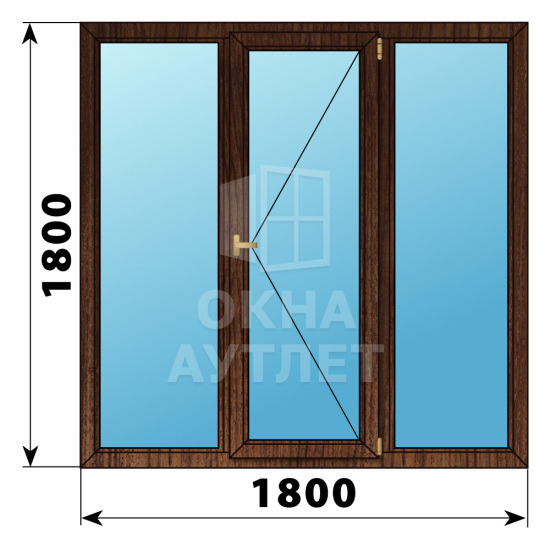 Трехстворчатое деревянное окно из дуба Г-П-Г 1800×1800 ОА-37430