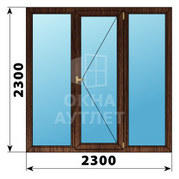 Трехстворчатое деревянное окно из дуба Г-П-Г 2300×2300 ОА-37952