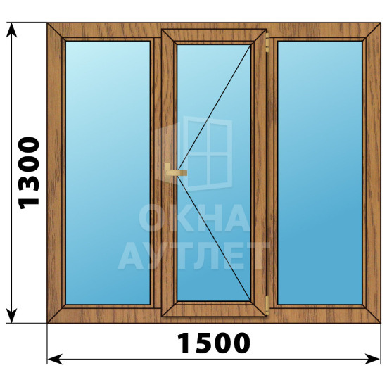 Трехстворчатое деревянное окно из лиственницы Г-П-Г 1500×1300 ОА-36368