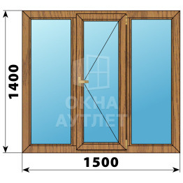 Трехстворчатое деревянное окно из лиственницы Г-П-Г 1500×1400 ОА-36524