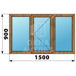 Трехстворчатое деревянное окно из лиственницы Г-П-Г 1500×900 ОА-35615