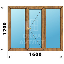 Трехстворчатое деревянное окно из лиственницы Г-П-Г 1600×1200 ОА-36326