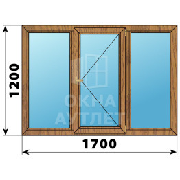 Трехстворчатое деревянное окно из лиственницы Г-П-Г 1700×1200 ОА-36464