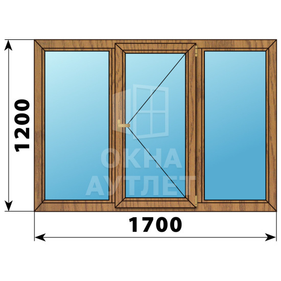 Трехстворчатое деревянное окно из лиственницы Г-П-Г 1700×1200 ОА-36464