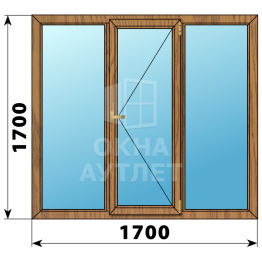 Трехстворчатое деревянное окно из лиственницы Г-П-Г 1700×1700 ОА-37154