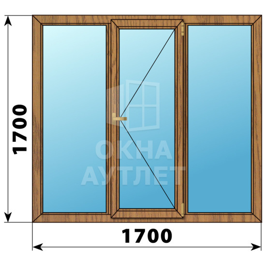 Трехстворчатое деревянное окно из лиственницы Г-П-Г 1700×1700 ОА-37154