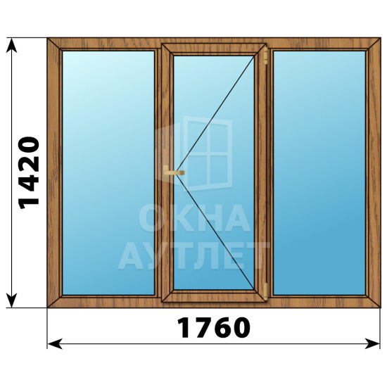 Трехстворчатое деревянное окно из лиственницы Г-П-Г 1760×1420 ОА-36884