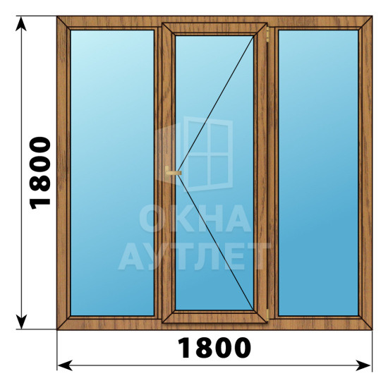 Трехстворчатое деревянное окно из лиственницы Г-П-Г 1800×1800 ОА-37340