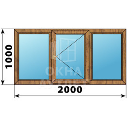 Трехстворчатое деревянное окно из лиственницы Г-П-Г 2000×1000 ОА-36437