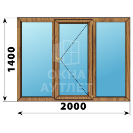 Трехстворчатое деревянное окно из лиственницы Г-П-Г 2000×1400 ОА-37112