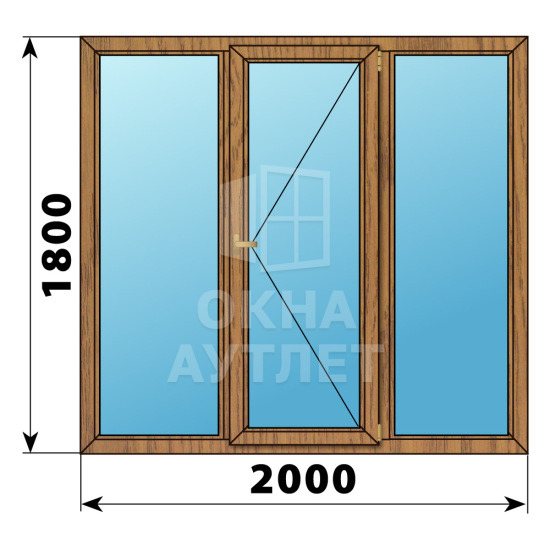Трехстворчатое деревянное окно из лиственницы Г-П-Г 2000×1800 ОА-37505