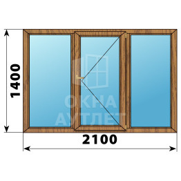 Трехстворчатое деревянное окно из лиственницы Г-П-Г 2100×1400 ОА-37187