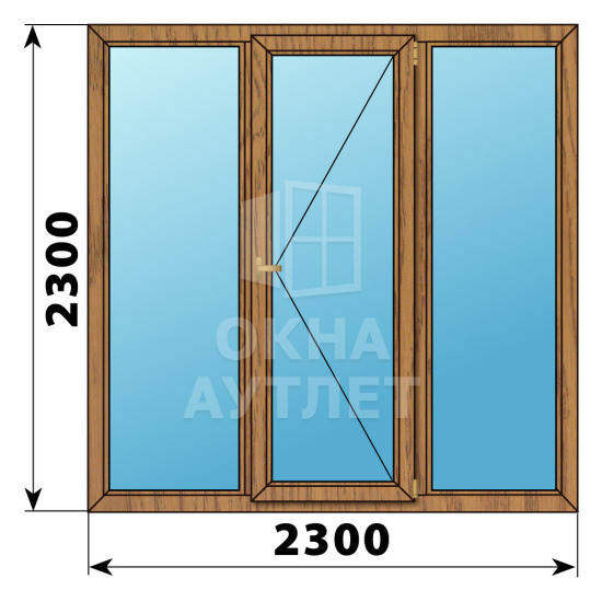 Трехстворчатое деревянное окно из лиственницы Г-П-Г 2300×2300 ОА-37871