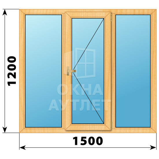Трехстворчатое деревянное окно из сосны Г-П-Г 1500×1200 ОА-35108