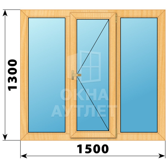 Трехстворчатое деревянное окно из сосны Г-П-Г 1500×1300 ОА-35531