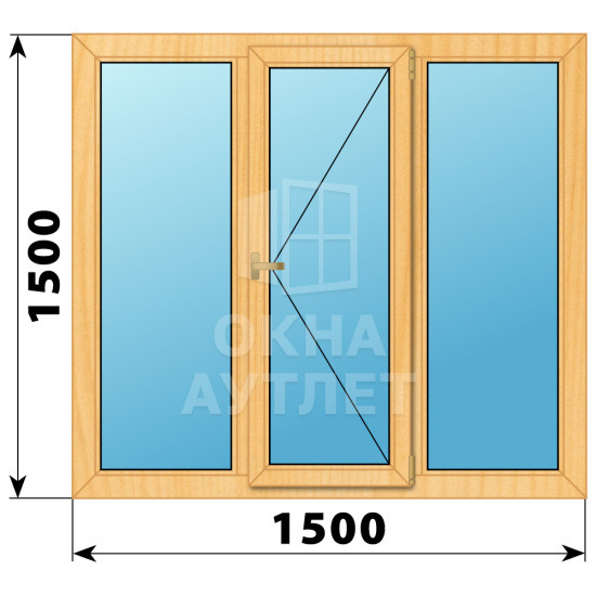Трехстворчатое деревянное окно из сосны Г-П-Г 1500×1500 ОА-35825