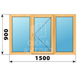 Трехстворчатое деревянное окно из сосны Г-П-Г 1500×900 ОА-35942