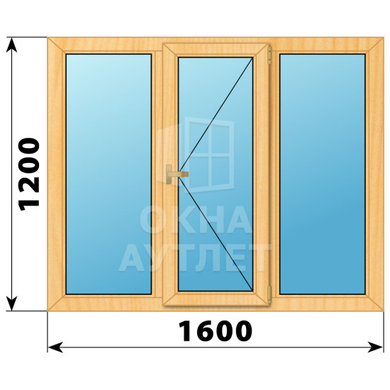 Трехстворчатое деревянное окно из сосны Г-П-Г 1600×1200 ОА-35657