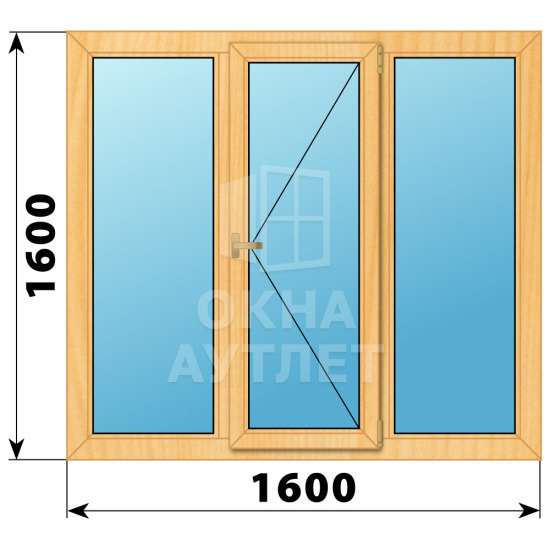 Трехстворчатое деревянное окно из сосны Г-П-Г 1600×1600 ОА-36233