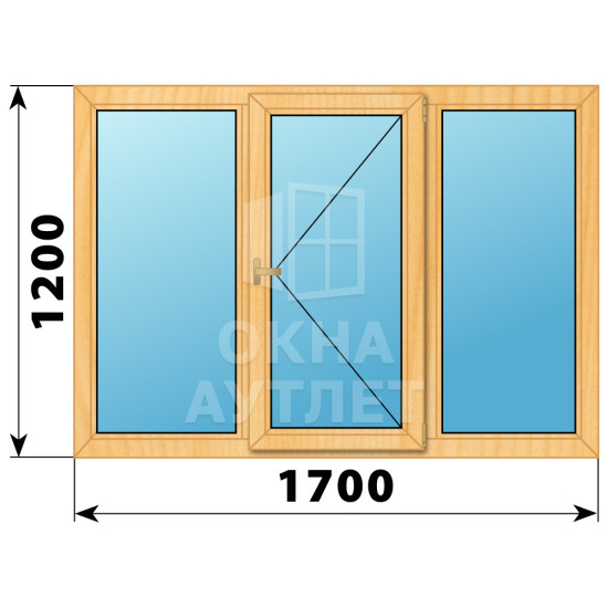 Трехстворчатое деревянное окно из сосны Г-П-Г 1700×1200 ОА-35756