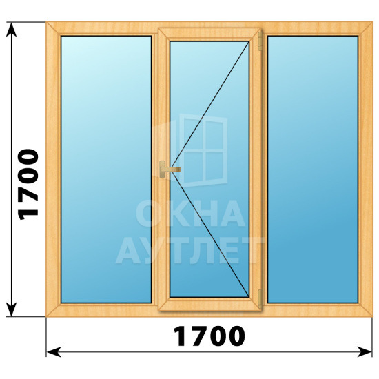 Трехстворчатое деревянное окно из сосны Г-П-Г 1700×1700 ОА-36494