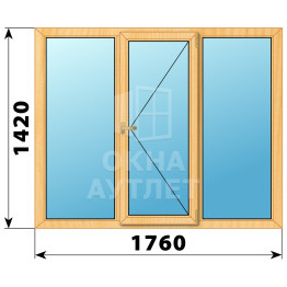 Трехстворчатое деревянное окно из сосны Г-П-Г 1760×1420 ОА-36167