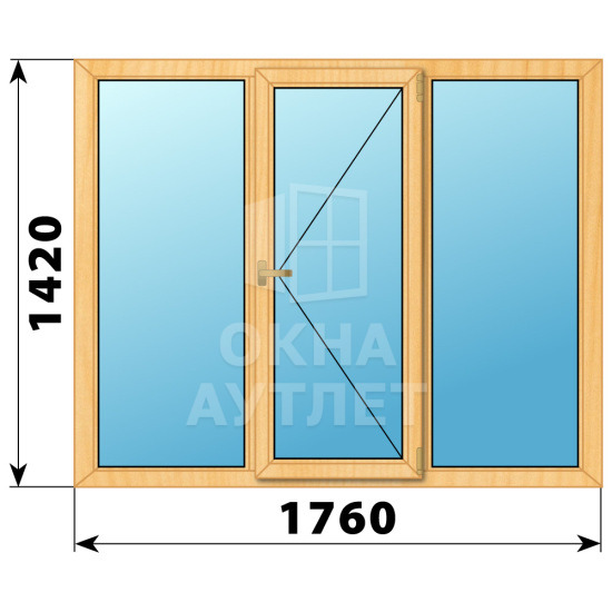 Трехстворчатое деревянное окно из сосны Г-П-Г 1760×1420 ОА-36167