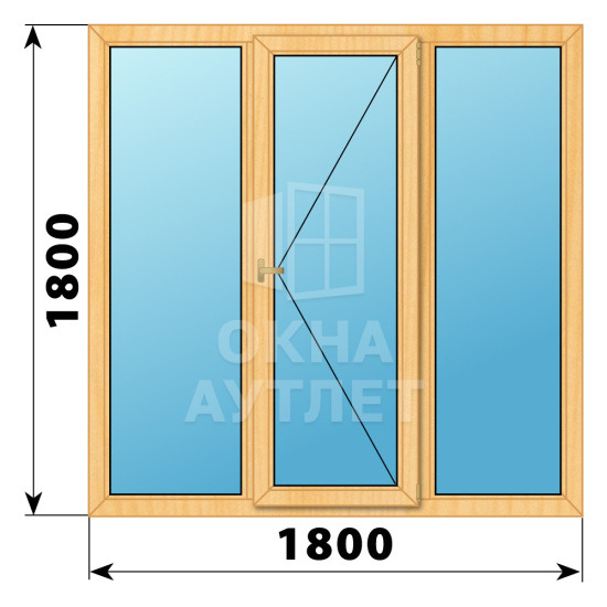 Трехстворчатое деревянное окно из сосны Г-П-Г 1800×1800 ОА-36716