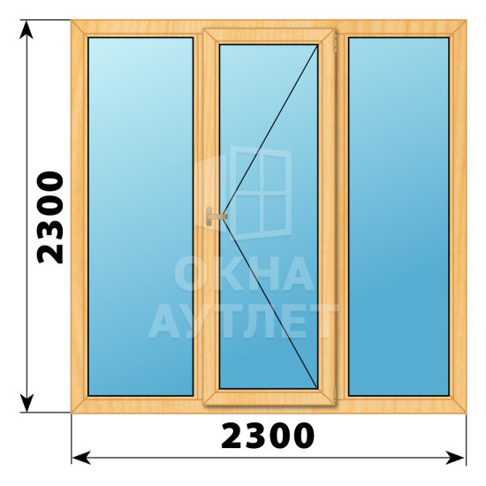 Трехстворчатое деревянное окно из сосны Г-П-Г 2300×2300 ОА-37577