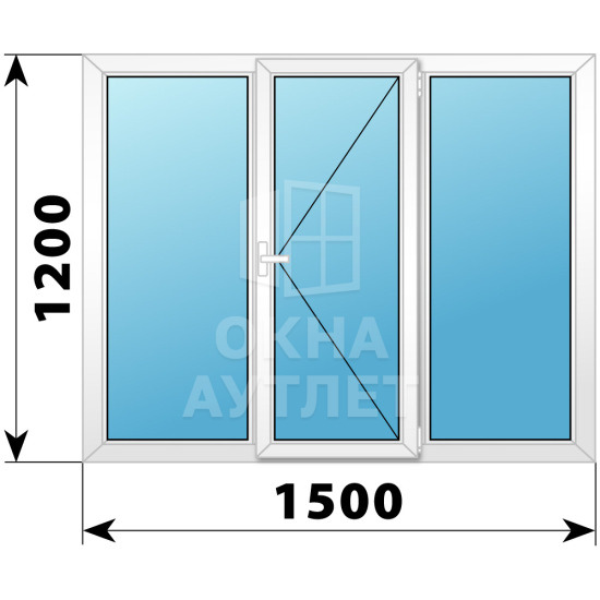 Трехстворчатое поворотное пластиковое окно Г-П-Г 1500×1200 ОА-32607