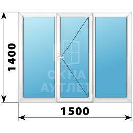 Трехстворчатое поворотное пластиковое окно Г-П-Г 1500×1400 ОА-32730