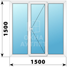 Трехстворчатое поворотное пластиковое окно Г-П-Г 1500×1500 ОА-32802