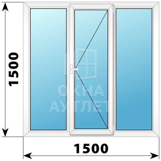Трехстворчатое поворотное пластиковое окно Г-П-Г 1500×1500 ОА-32802