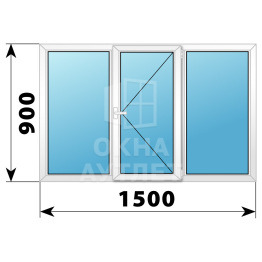 Трехстворчатое поворотное пластиковое окно Г-П-Г 1500×900 ОА-32412