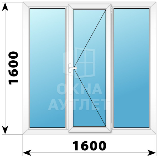 Трехстворчатое поворотное пластиковое окно Г-П-Г 1600×1600 ОА-32916