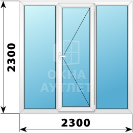 Трехстворчатое поворотное пластиковое окно Г-П-Г 2300×2300 ОА-33021