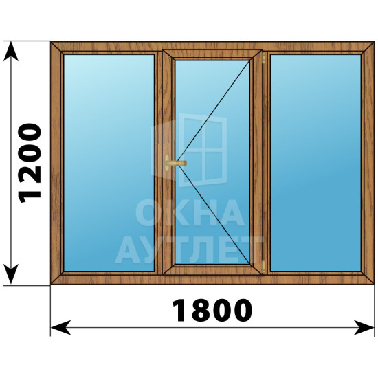 Трехстворчатое окно из лиственницы 1800×1200 Г-П-Г ОА-36692