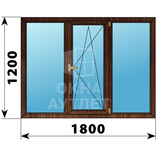 Трехстворчатое окно из дуба 1800×1200 Г-ПО-Г ОА-37247