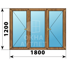 Трехстворчатое окно из лиственницы 1800×1200 П-Г-П ОА-36905