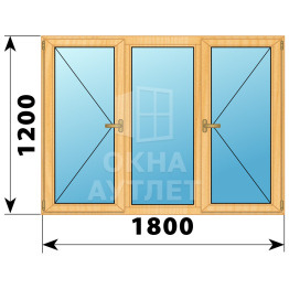 Трехстворчатое окно из сосны 1800×1200 П-Г-П ОА-36209