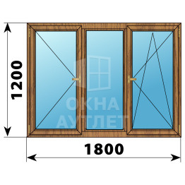 Трехстворчатое окно из лиственницы 1800×1200 П-Г-ПО ОА-36989