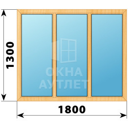 Трехстворчатое окно из сосны 1800×1300 Г-Г-Г ОА-35738