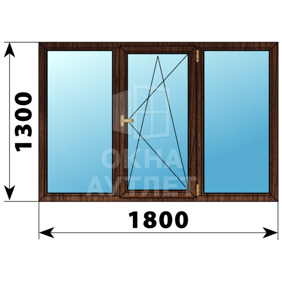 Трехстворчатое окно из дуба 1800×1300 Г-ПО-Г ОА-37373