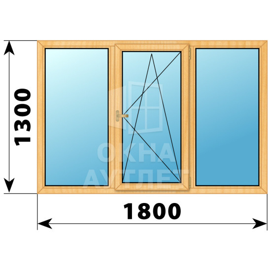 Трехстворчатое окно из сосны 1800×1300 Г-ПО-Г ОА-36200