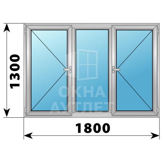 Трехстворчатое дерево-алюминиевое окно 1800×1300 П-Г-П ОА-37595