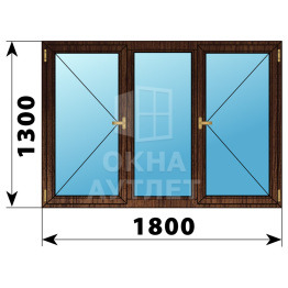 Трехстворчатое окно из дуба 1800×1300 П-Г-П ОА-37454