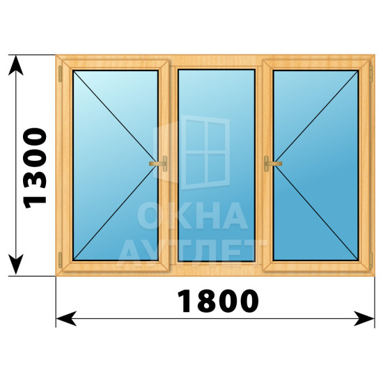 Трехстворчатое окно из сосны 1800×1300 П-Г-П ОА-36350