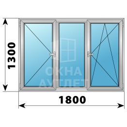 Трехстворчатое дерево-алюминиевое окно 1800×1300 П-Г-ПО ОА-37643