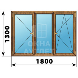 Трехстворчатое окно из лиственницы 1800×1300 П-Г-ПО ОА-37109