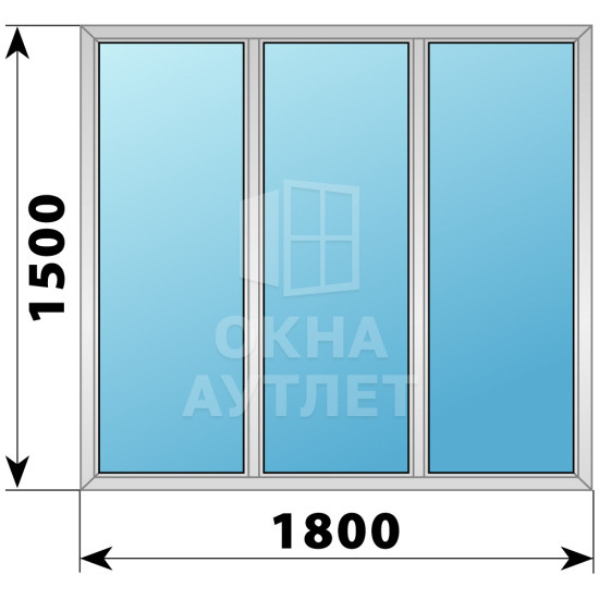 Трехстворчатое дерево-алюминиевое окно 1800×1500 Г-Г-Г ОА-37382
